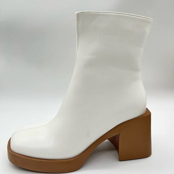 ISNOM Boots Womens 7 White Chunky Heel Platform Square Toe Boots NEW - Picture 2 of 12